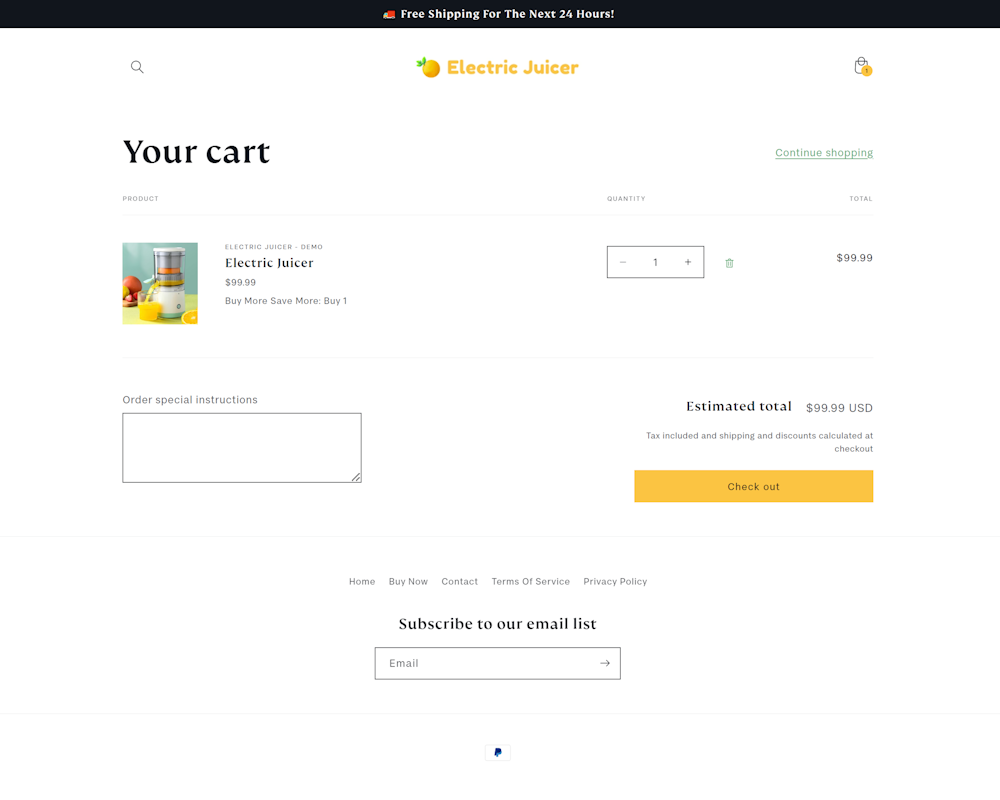 screenshot of the Cart Page of this demo website