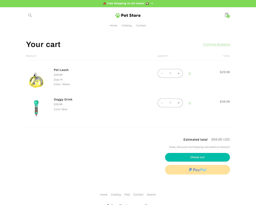 screenshot of the Cart Page of this demo website