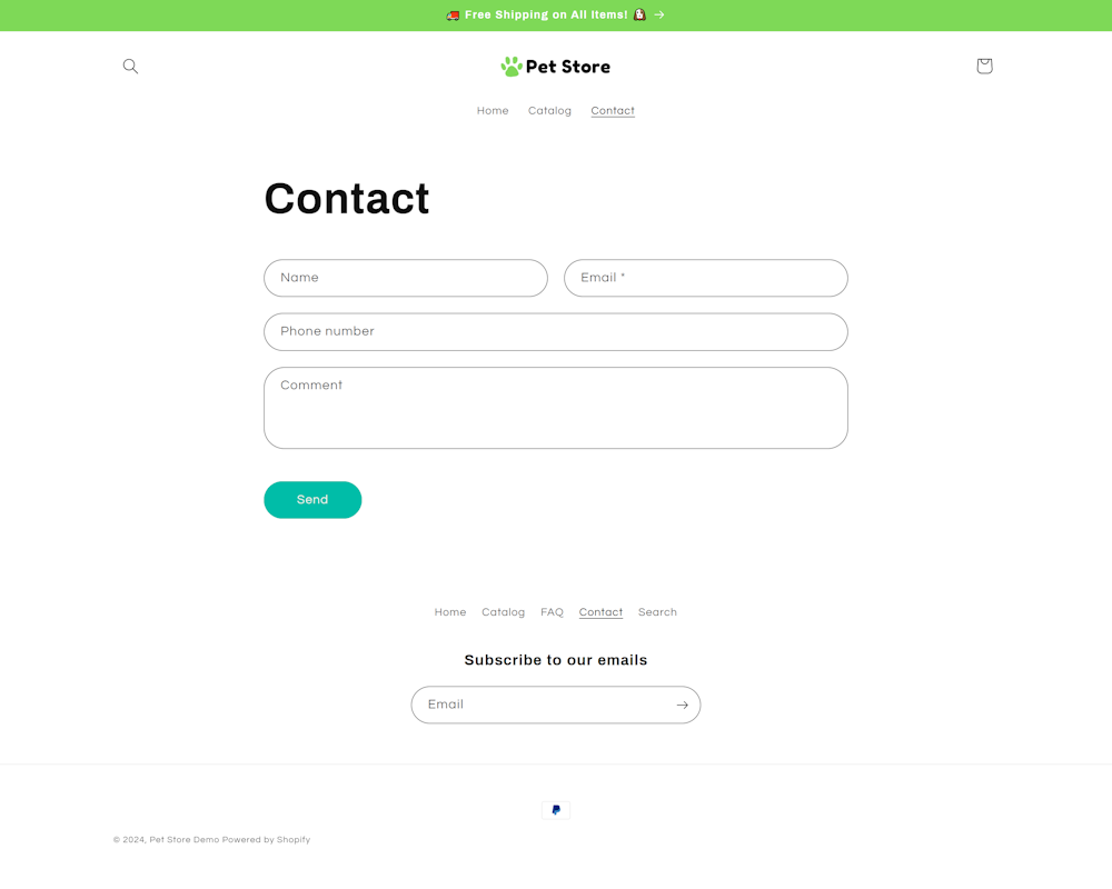 screenshot of the Contact Us Page of this demo website