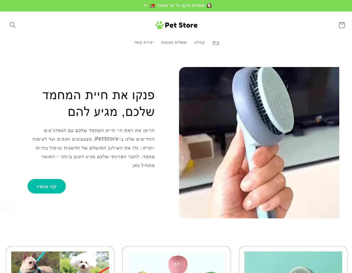 צילום מסך של עמוד הבית של חנות הדמו הזו